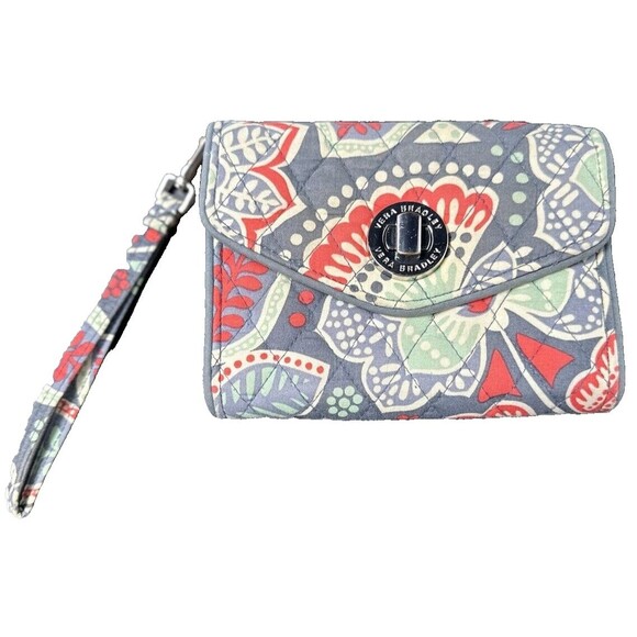 Vera Bradley Quilted Nomadic Gray Orange Green Floral Turn Lock Latch Wallet - Picture 2 of 11